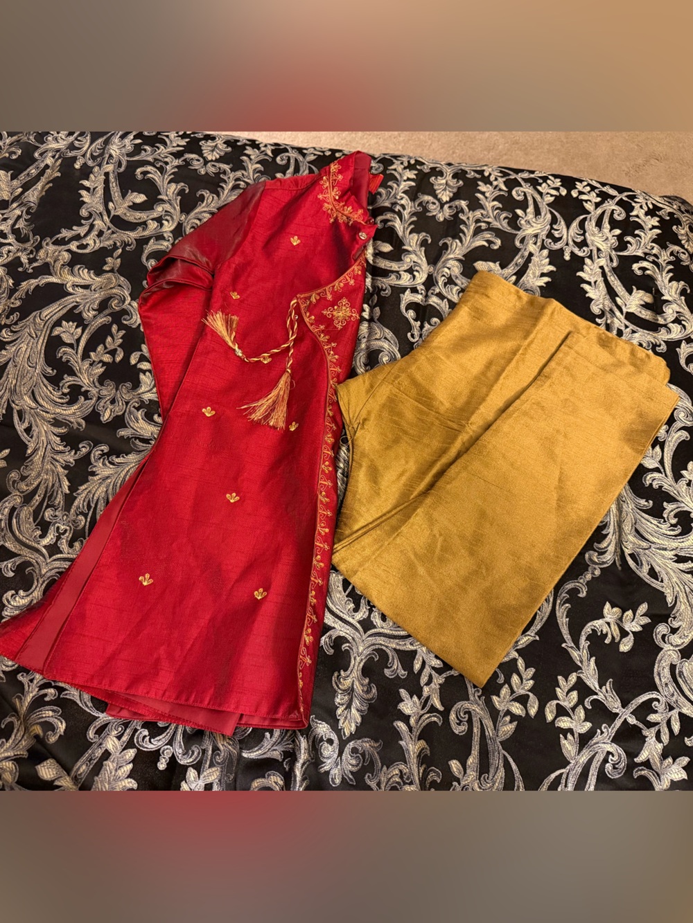 Boys Traditional Pakistani Red & Gold Embroidered Sherwani Kurta